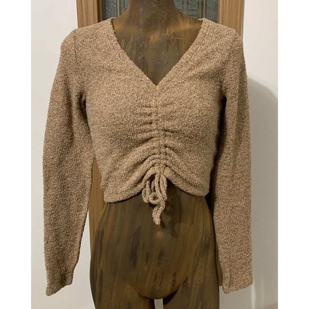 Wild Fable Cropped Fuzzy Sweater Medium Brown Soft Cozy